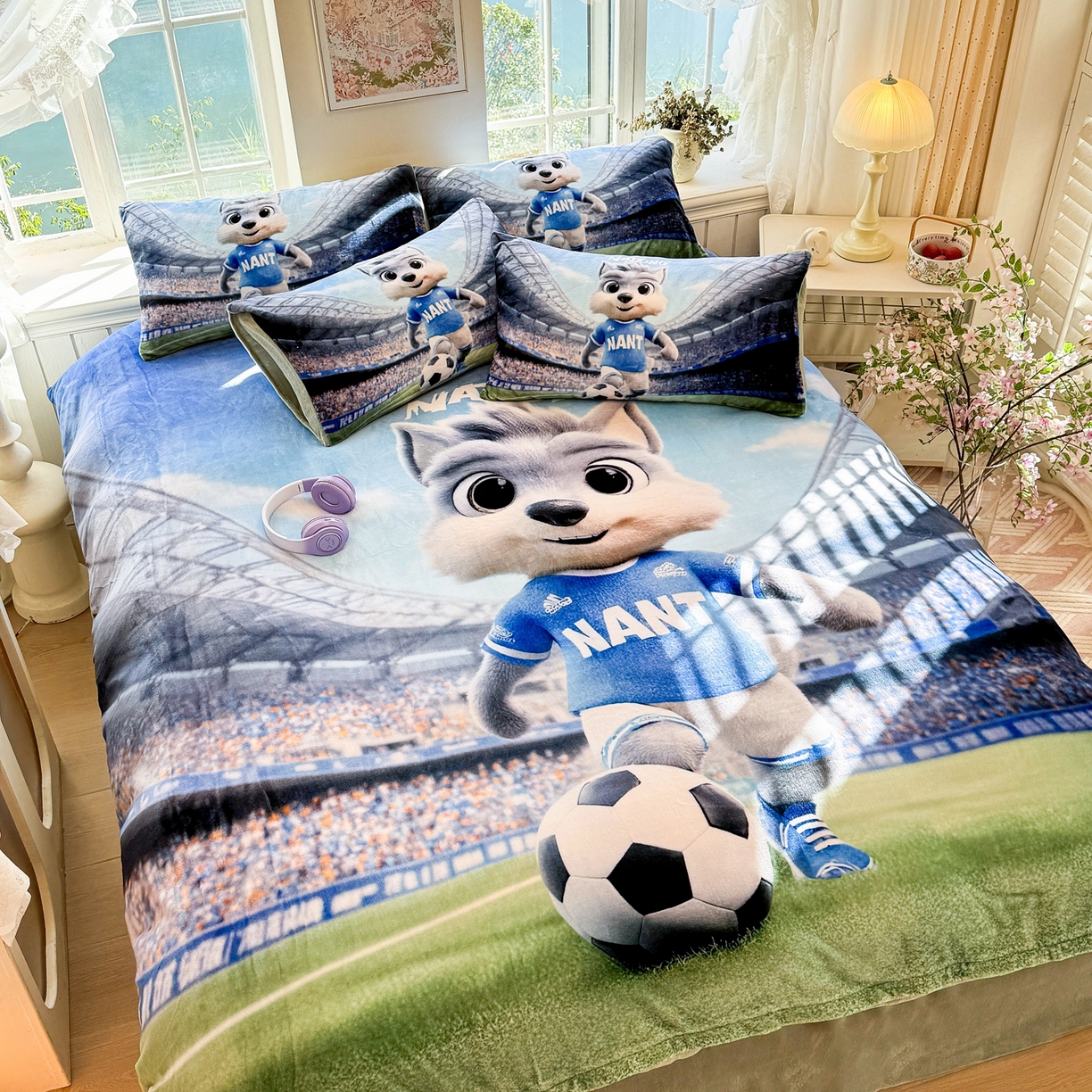 91家纺网 家纺一手货源 找家纺 馨语家居 2025新款直播热款高克重保暖卡通牛奶绒印花四件套 南通狼