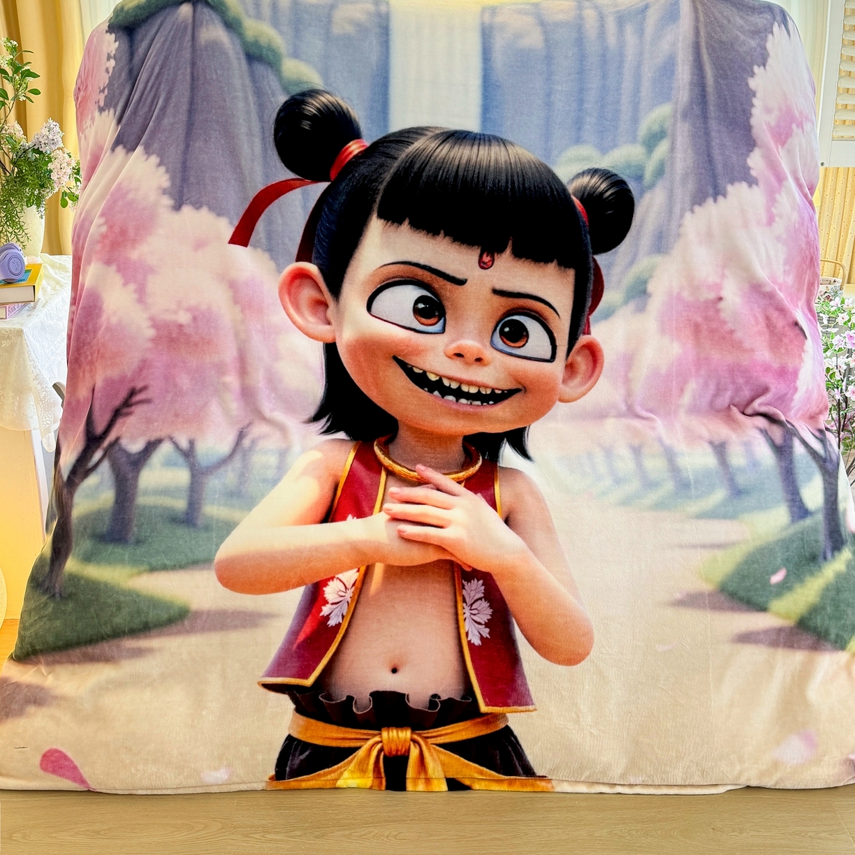 91家纺网 家纺一手货源 找家纺 馨语家居 2025新款直播热款高克重保暖卡通牛奶绒印花四件套 魔童哪吒