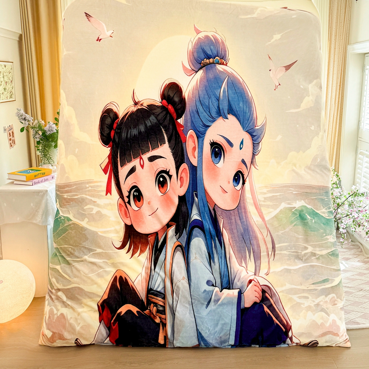 91家纺网 家纺一手货源 找家纺 馨语家居 2025新款直播热款高克重保暖卡通牛奶绒印花四件套 哪吒敖丙