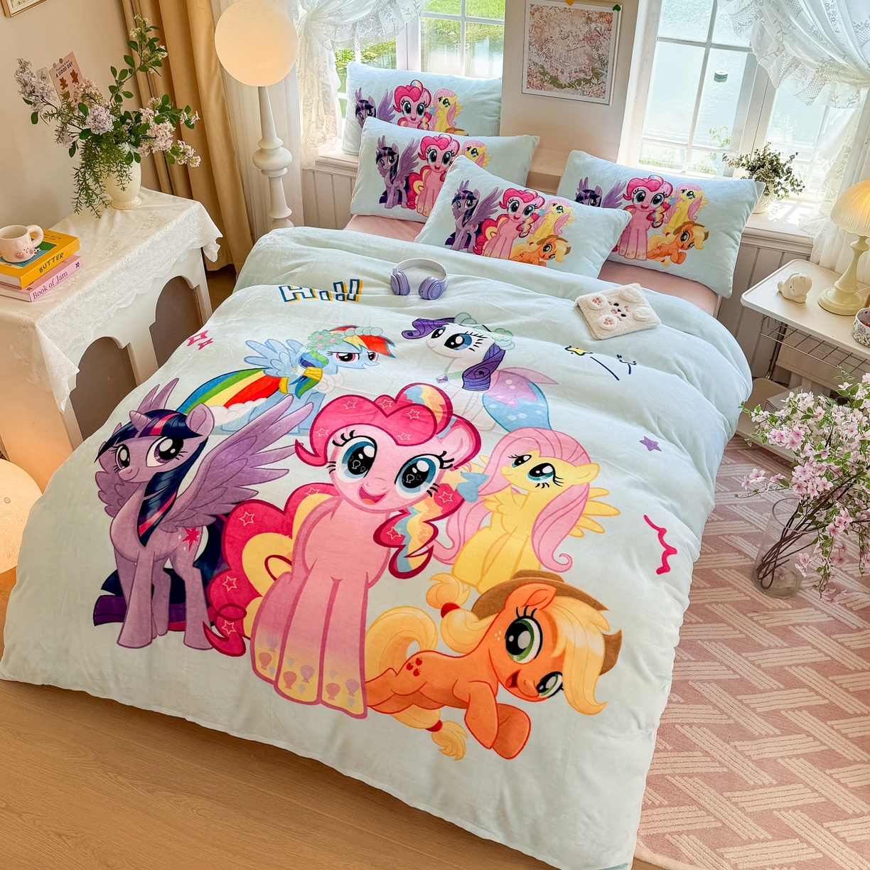 91家纺网 家纺一手货源 找家纺 馨语家居 2025新款直播热款高克重保暖卡通牛奶绒印花四件套 小马碧琪