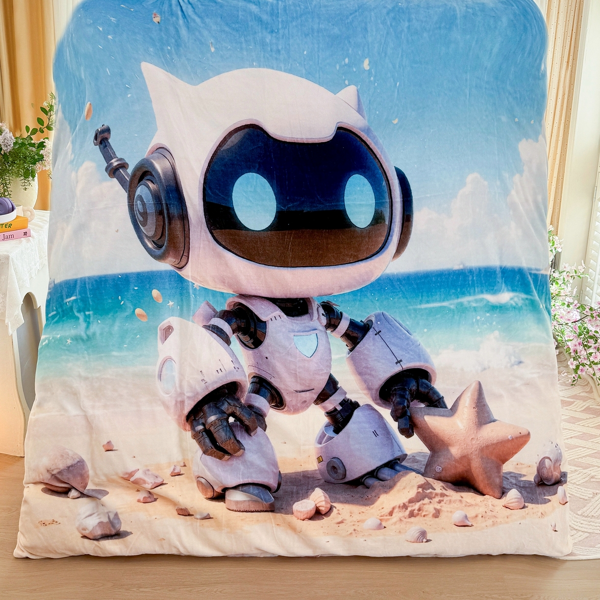 91家纺网 家纺一手货源 找家纺 馨语家居 2025新款直播热款高克重保暖卡通牛奶绒印花四件套 海洋机器人