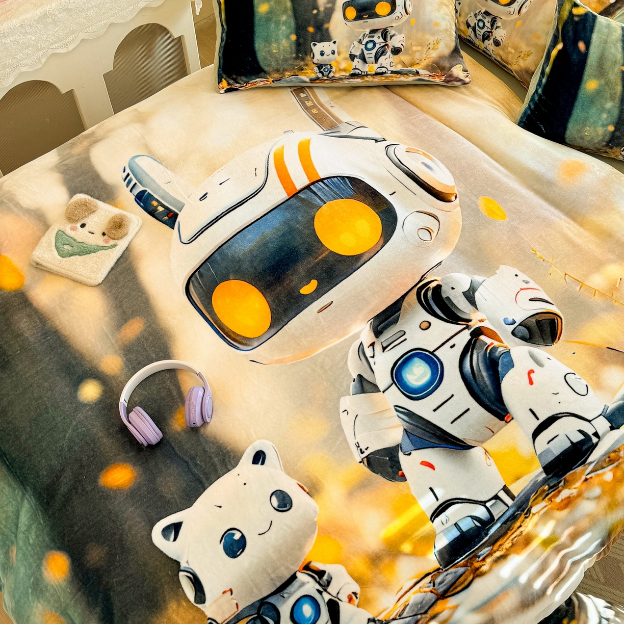 91家纺网 家纺一手货源 找家纺 馨语家居 2025新款直播热款高克重保暖卡通牛奶绒印花四件套 未来萌宠