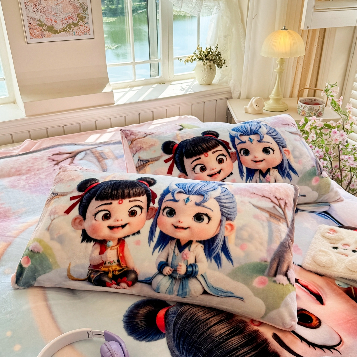 91家纺网 家纺一手货源 找家纺 馨语家居 2025新款直播热款高克重保暖卡通牛奶绒印花四件套 腾云哪吒