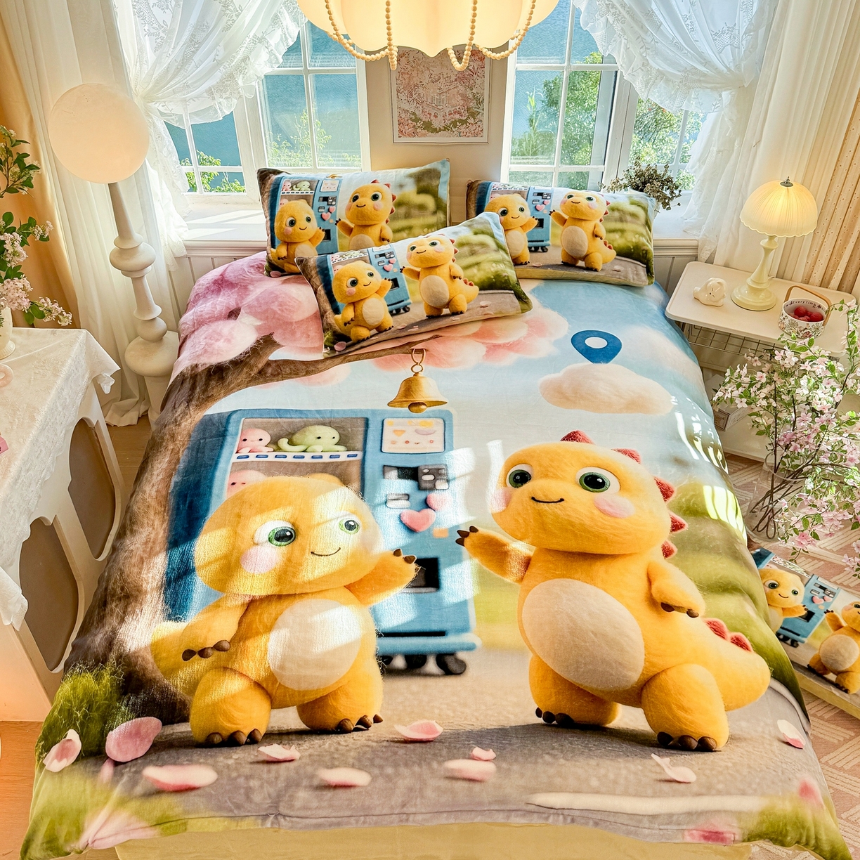 91家纺网 家纺一手货源 找家纺 馨语家居 2025新款直播热款高克重保暖卡通牛奶绒印花四件套 娃娃机