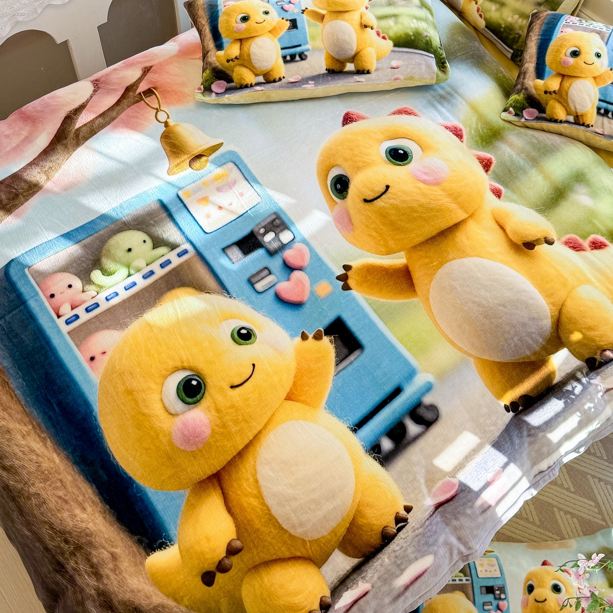 91家纺网 家纺一手货源 找家纺 馨语家居 2025新款直播热款高克重保暖卡通牛奶绒印花四件套 娃娃机