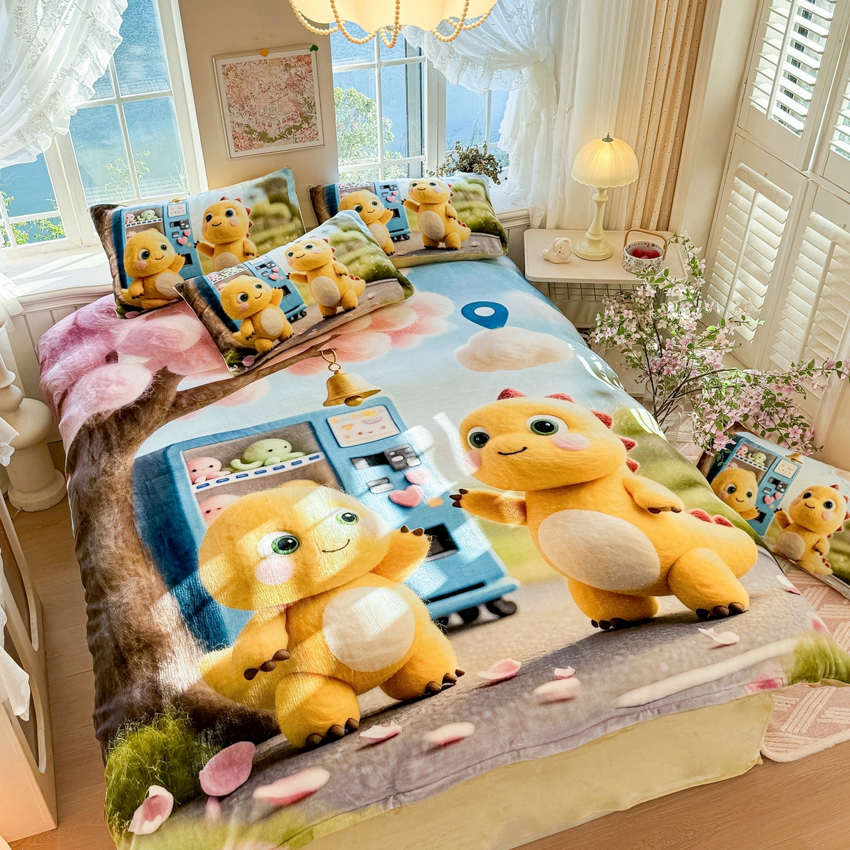 91家纺网 家纺一手货源 找家纺 馨语家居 2025新款直播热款高克重保暖卡通牛奶绒印花四件套 娃娃机