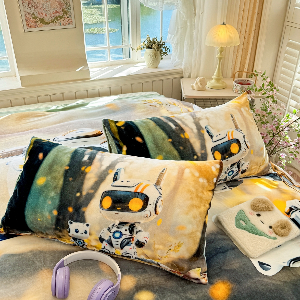 91家纺网 家纺一手货源 找家纺 馨语家居 2025新款直播热款高克重保暖卡通牛奶绒印花四件套 未来萌宠