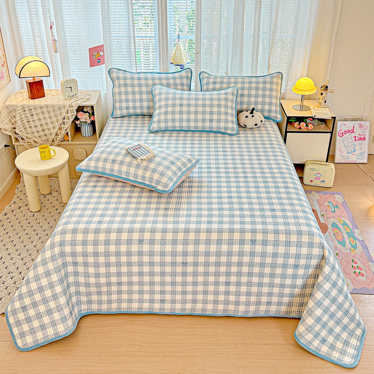 91家纺网 家纺一手货源 找家纺 恒尚居 2025新款全棉牛奶绒床盖四季可用纯棉夹棉床单床褥垫三件套-秋冬款系列三 青春兰【A纯棉-B牛奶绒】