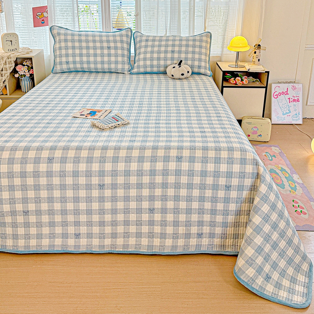 91家纺网 家纺一手货源 找家纺 恒尚居 2025新款全棉牛奶绒床盖四季可用纯棉夹棉床单床褥垫三件套-秋冬款系列三 青春兰【A纯棉-B牛奶绒】