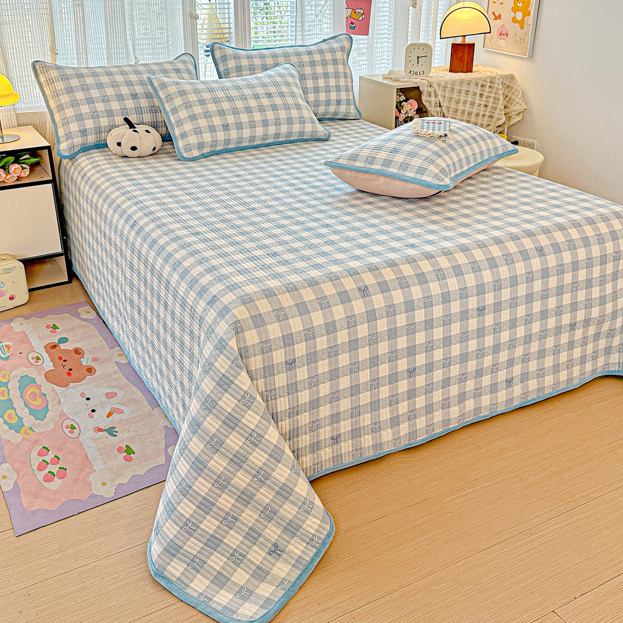 91家纺网 家纺一手货源 找家纺 恒尚居 2025新款全棉牛奶绒床盖四季可用纯棉夹棉床单床褥垫三件套-秋冬款系列三 青春兰【A纯棉-B牛奶绒】