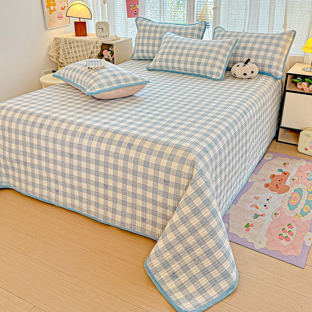 91家纺网 家纺一手货源 找家纺 恒尚居 2025新款全棉牛奶绒床盖四季可用纯棉夹棉床单床褥垫三件套-秋冬款系列三 青春兰【A纯棉-B牛奶绒】