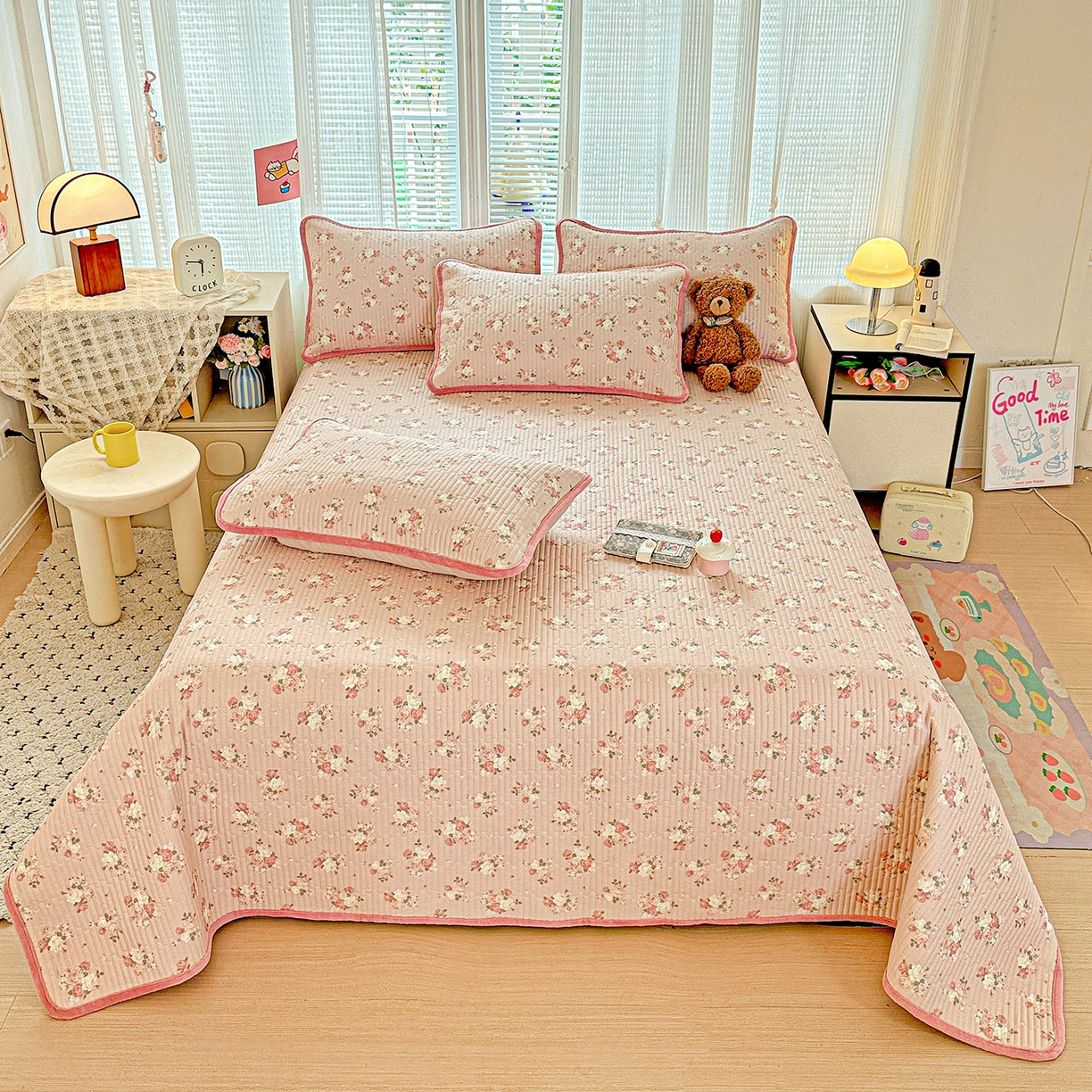 91家纺网 家纺一手货源 找家纺 恒尚居 2025新款全棉牛奶绒床盖四季可用纯棉夹棉床单床褥垫三件套-秋冬款系列三 晚庭粉【A纯棉-B牛奶绒】