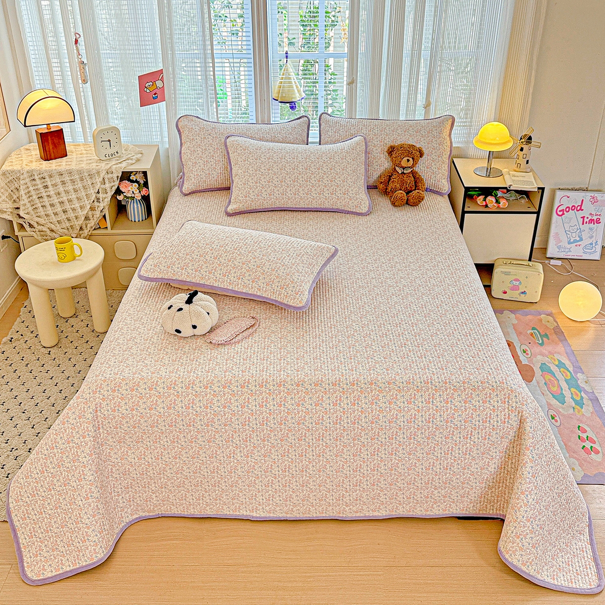 91家纺网 家纺一手货源 找家纺 恒尚居 2025新款全棉牛奶绒床盖四季可用纯棉夹棉床单床褥垫三件套-秋冬款系列三 初梦【A纯棉-B牛奶绒】