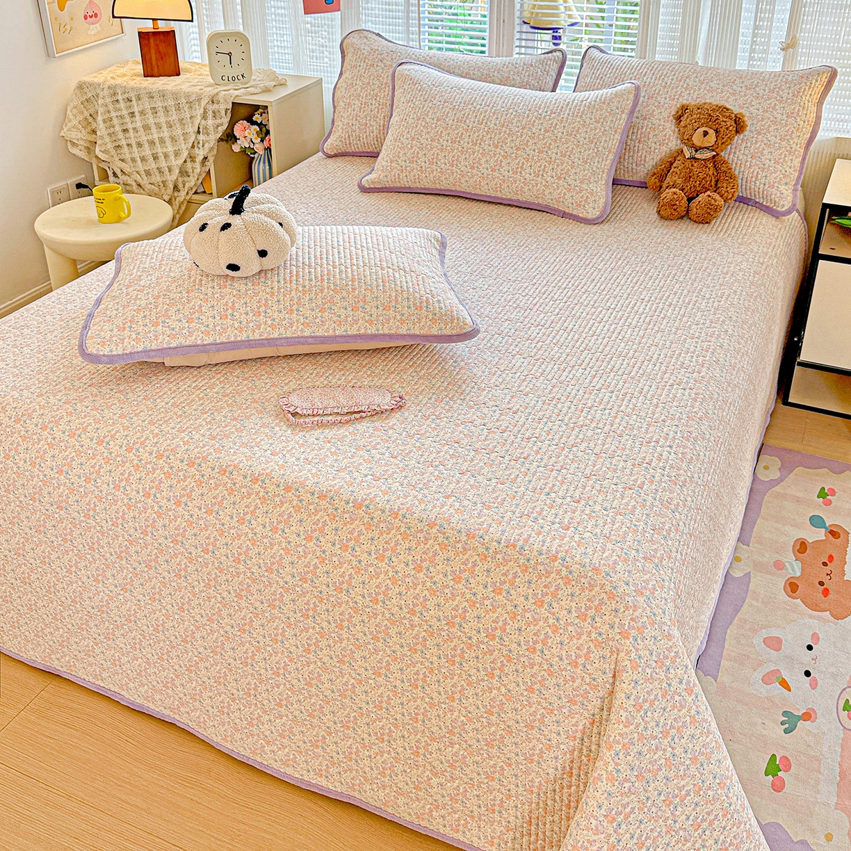 91家纺网 家纺一手货源 找家纺 恒尚居 2025新款全棉牛奶绒床盖四季可用纯棉夹棉床单床褥垫三件套-秋冬款系列三 初梦【A纯棉-B牛奶绒】