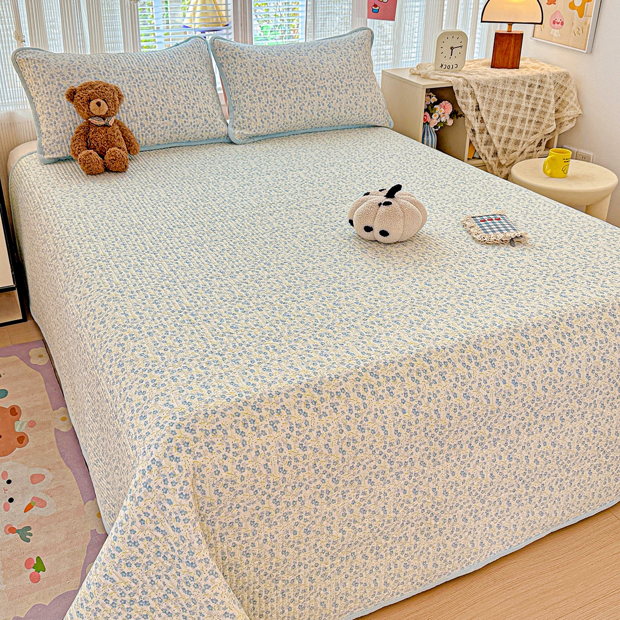 91家纺网 家纺一手货源 找家纺 恒尚居 2025新款全棉牛奶绒床盖四季可用纯棉夹棉床单床褥垫三件套-秋冬款系列三 雪兰【A纯棉-B牛奶绒】