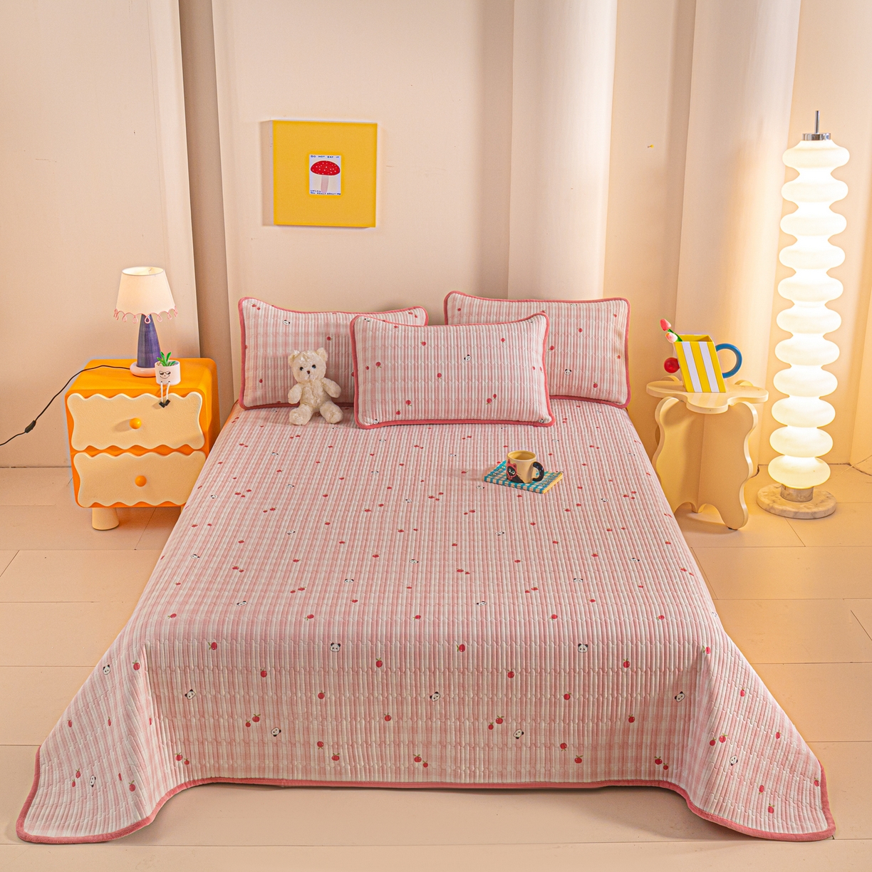 91家纺网 家纺一手货源 找家纺 恒尚居 2025新款全棉牛奶绒床盖四季可用纯棉夹棉床单床褥垫三件套-秋冬款系列三 小欢喜【A纯棉-B牛奶绒】