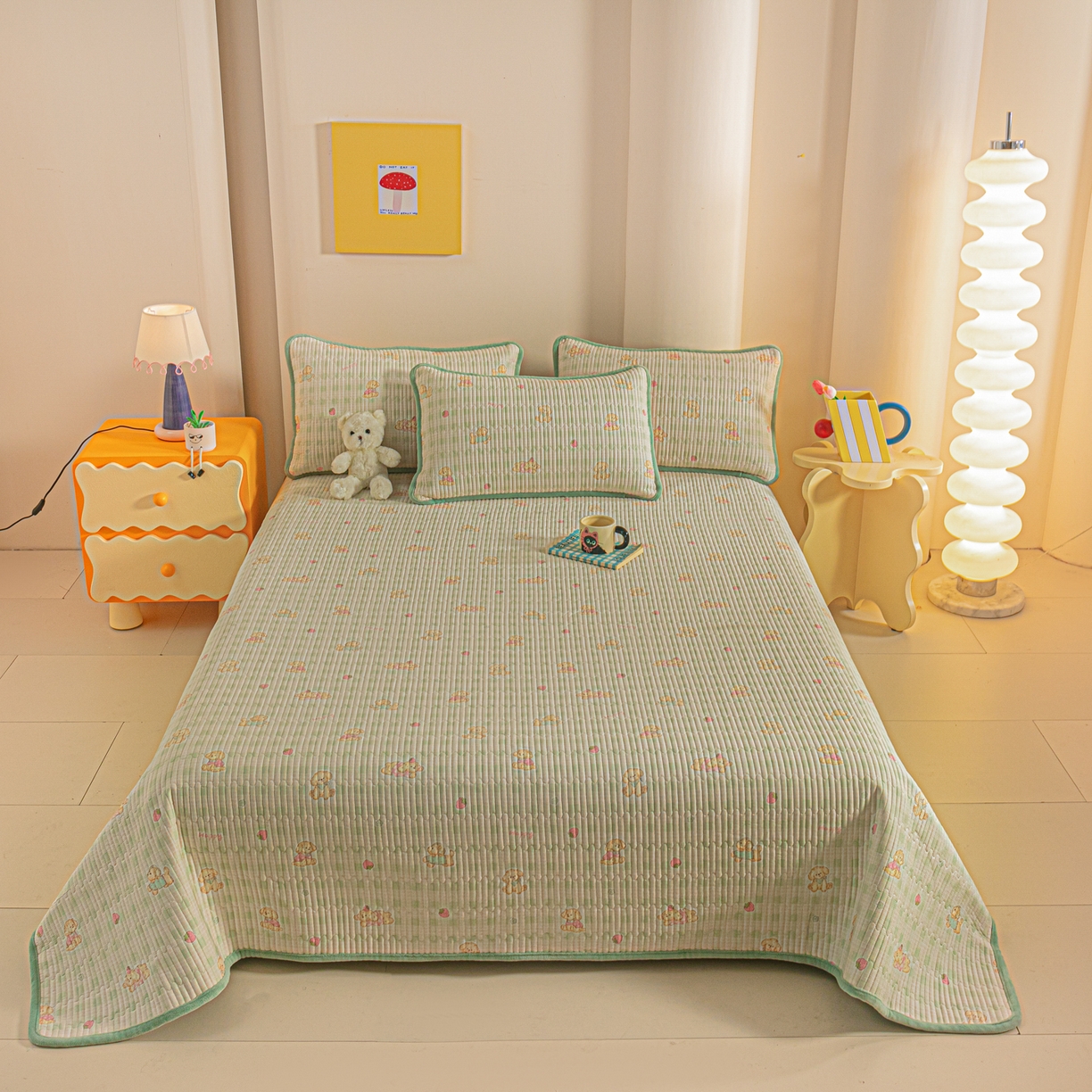 91家纺网 家纺一手货源 找家纺 恒尚居 2025新款全棉牛奶绒床盖四季可用纯棉夹棉床单床褥垫三件套-秋冬款系列三 甜心旺旺【A纯棉-B牛奶绒】