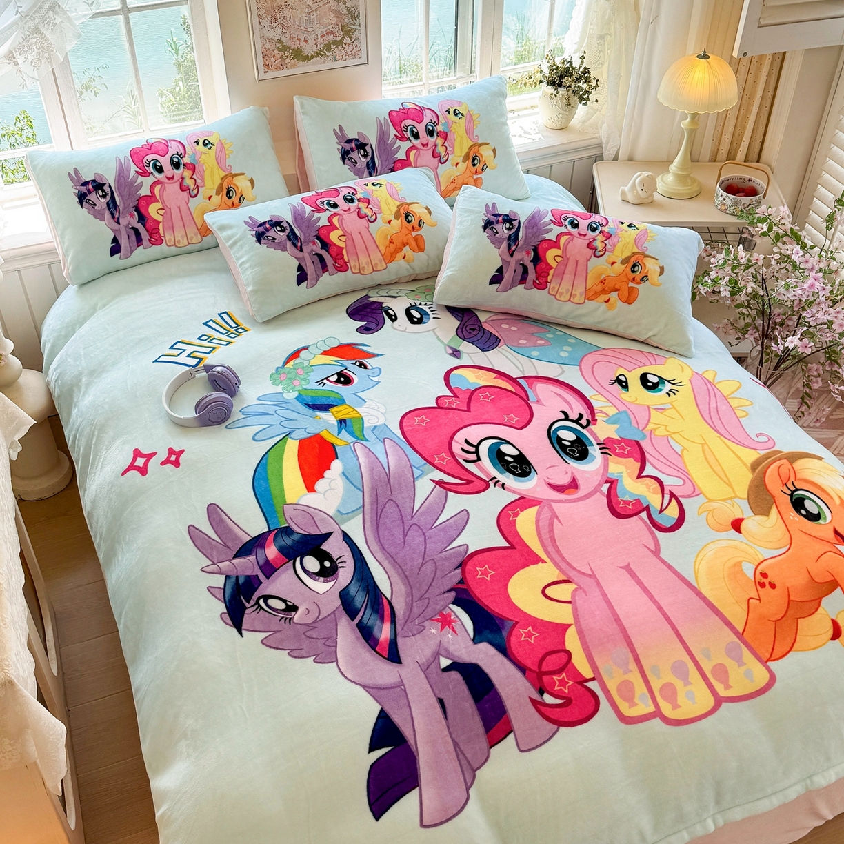 91家纺网 家纺一手货源 找家纺 馨语家居 2025新款直播热款高克重保暖卡通牛奶绒印花四件套 小马碧琪