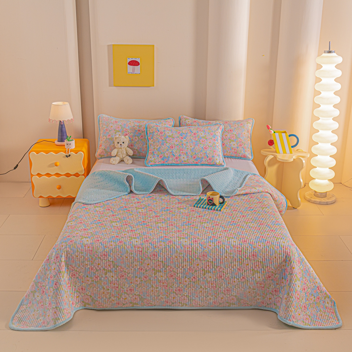 91家纺网 家纺一手货源 找家纺 恒尚居 2025新款全棉牛奶绒床盖四季可用纯棉夹棉床单床褥垫三件套-秋冬款系列三 梦幻【A纯棉-B牛奶绒】