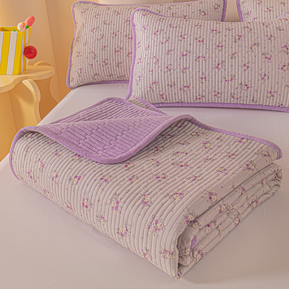 91家纺网 家纺一手货源 找家纺 恒尚居 2025新款全棉牛奶绒床盖四季可用纯棉夹棉床单床褥垫三件套-秋冬款系列三 玉妃【A纯棉-B牛奶绒】