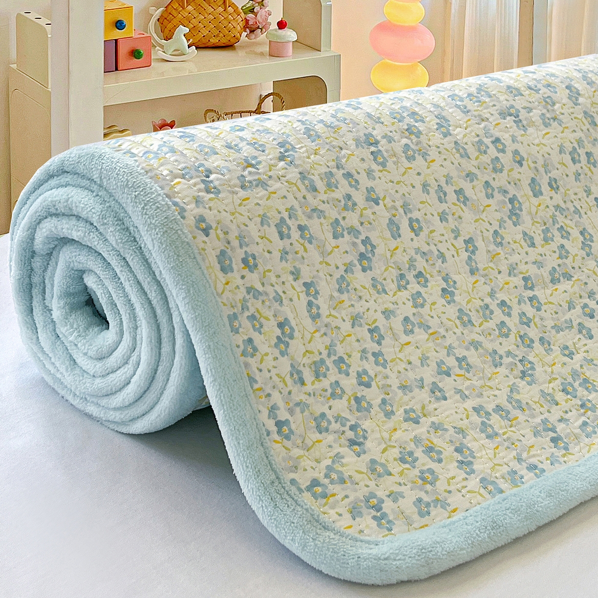 91家纺网 家纺一手货源 找家纺 恒尚居 2025新款全棉牛奶绒床盖四季可用纯棉夹棉床单床褥垫三件套-秋冬款系列三 雪兰【A纯棉-B牛奶绒】