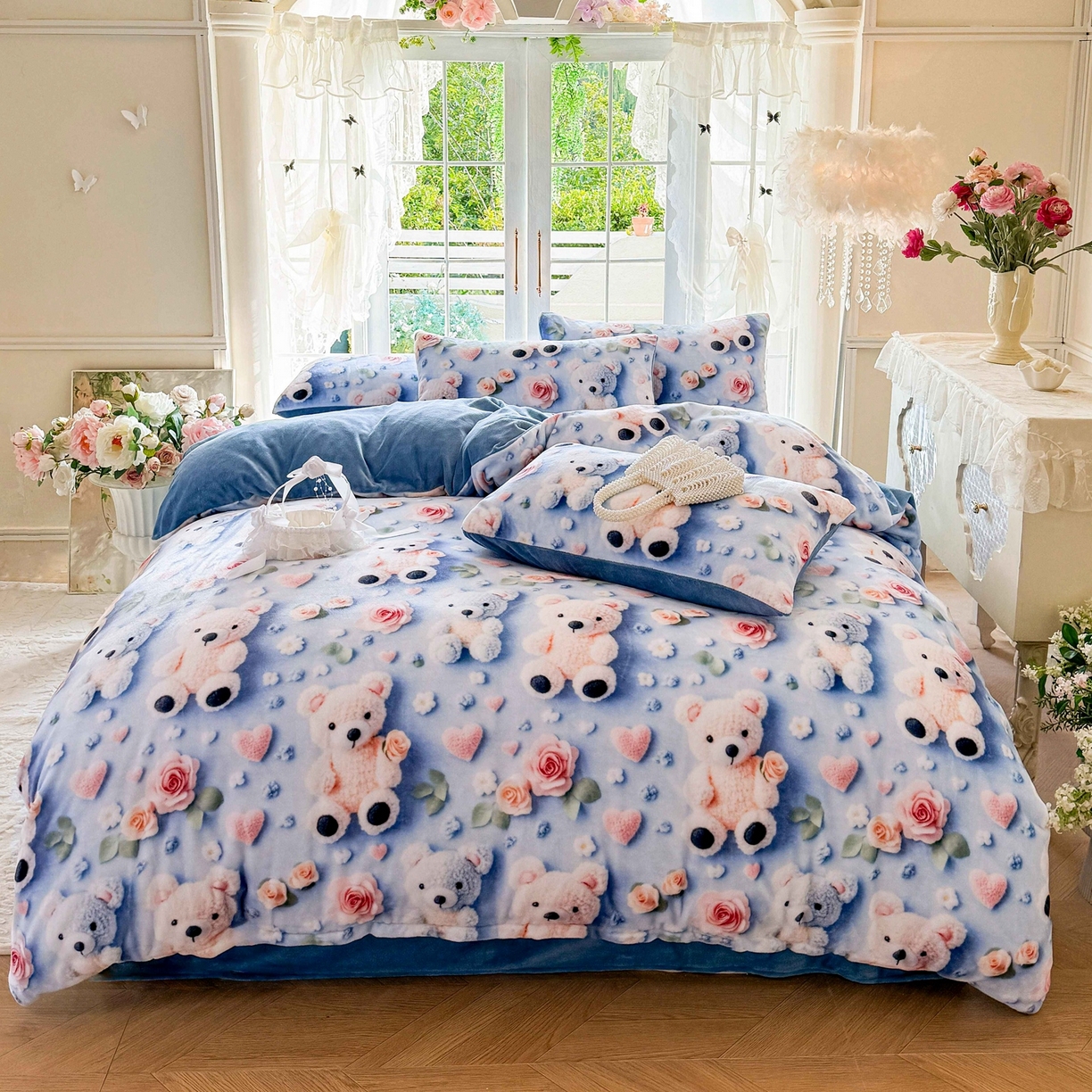 91家纺网 家纺一手货源 找家纺 （总）馨语家居 2025新款直播热款高克重保暖卡通牛奶绒印花四件套