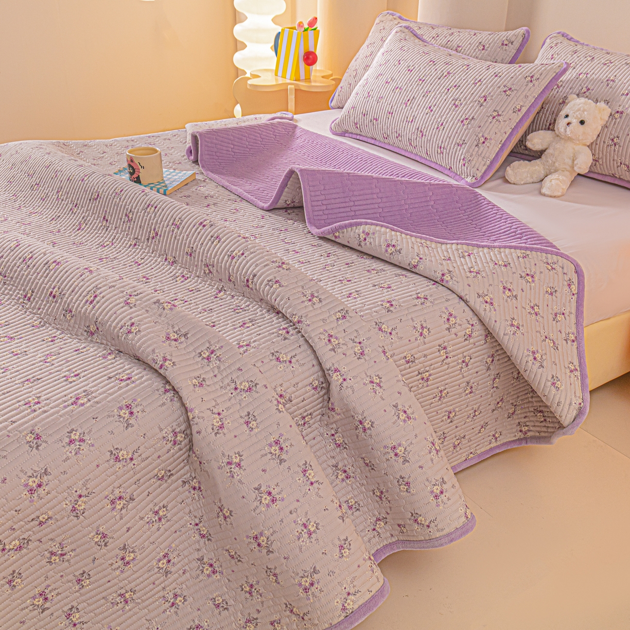 91家纺网 家纺一手货源 找家纺 恒尚居 2025新款全棉牛奶绒床盖四季可用纯棉夹棉床单床褥垫三件套-秋冬款系列三 玉妃【A纯棉-B牛奶绒】