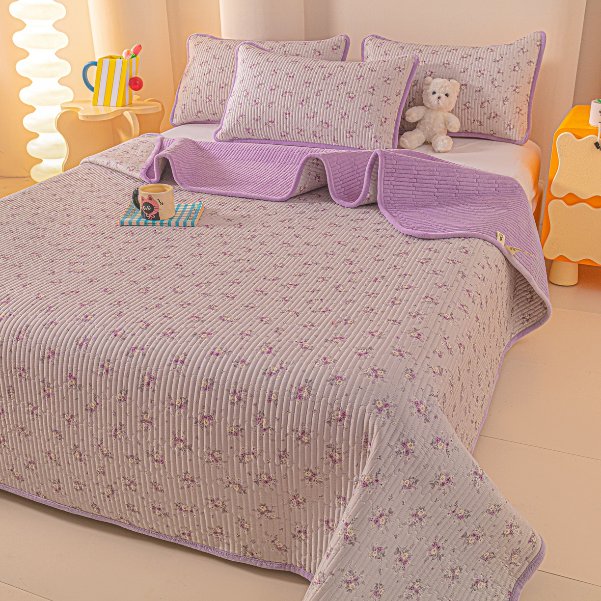 91家纺网 家纺一手货源 找家纺 恒尚居 2025新款全棉牛奶绒床盖四季可用纯棉夹棉床单床褥垫三件套-秋冬款系列三 玉妃【A纯棉-B牛奶绒】