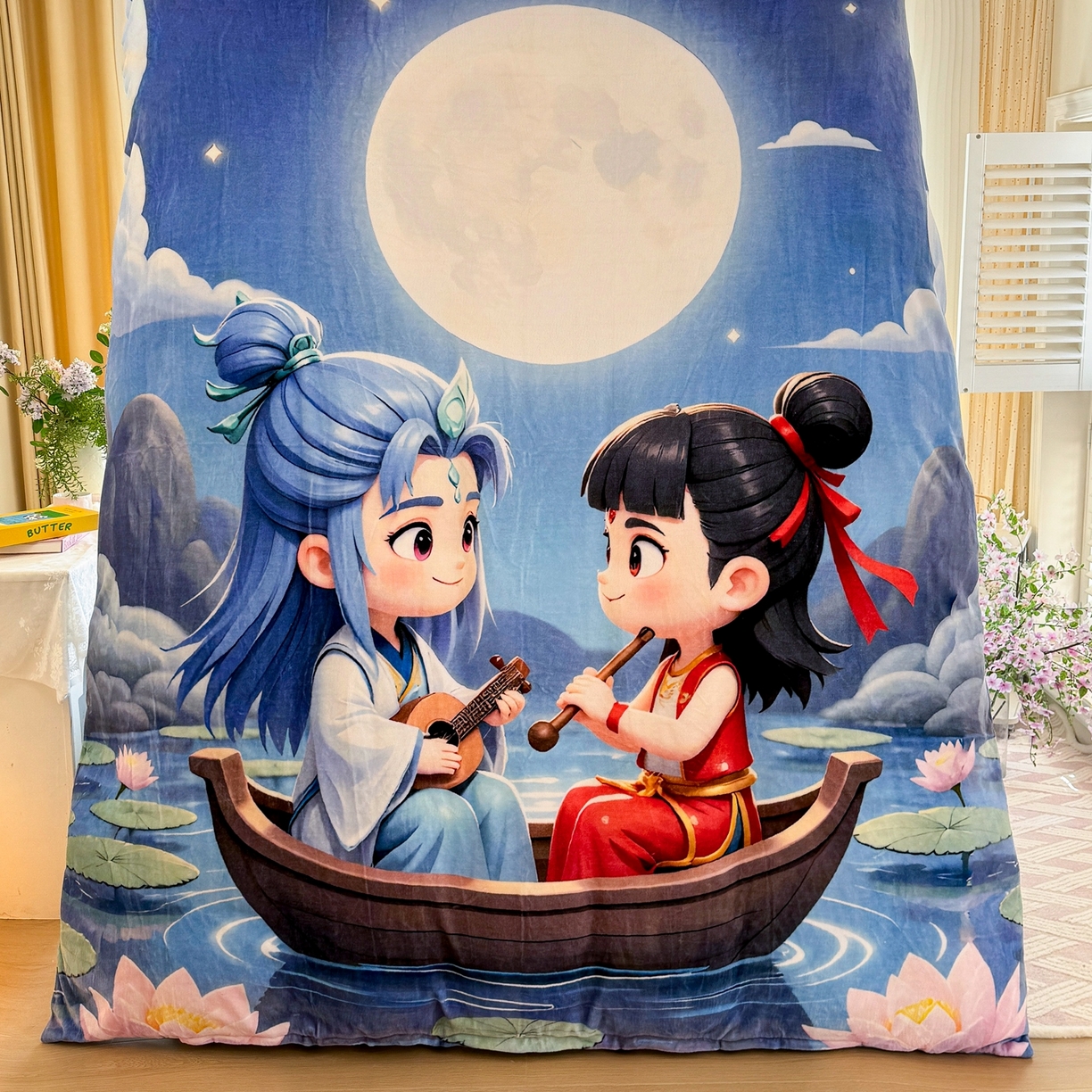 91家纺网 家纺一手货源 找家纺 馨语家居 2025新款直播热款高克重保暖卡通牛奶绒印花四件套 漂流哪吒