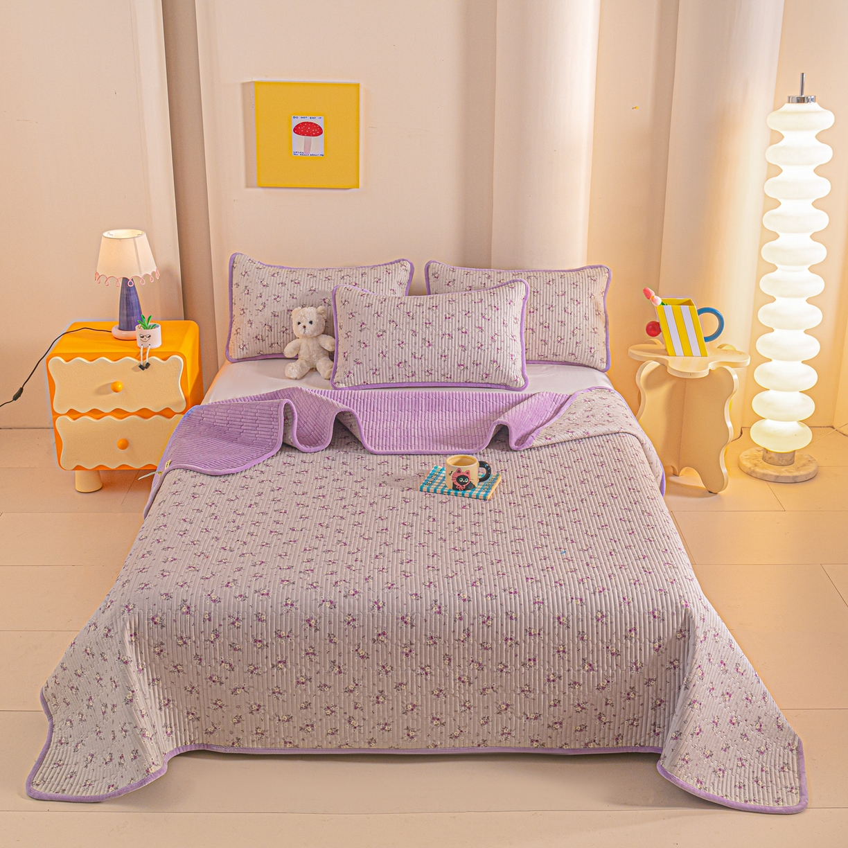 91家纺网 家纺一手货源 找家纺 恒尚居 2025新款全棉牛奶绒床盖四季可用纯棉夹棉床单床褥垫三件套-秋冬款系列三 玉妃【A纯棉-B牛奶绒】