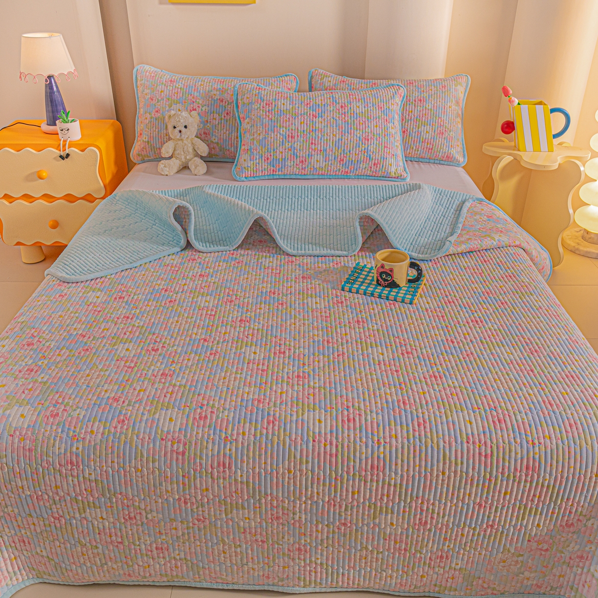 91家纺网 家纺一手货源 找家纺 恒尚居 2025新款全棉牛奶绒床盖四季可用纯棉夹棉床单床褥垫三件套-秋冬款系列三 梦幻【A纯棉-B牛奶绒】