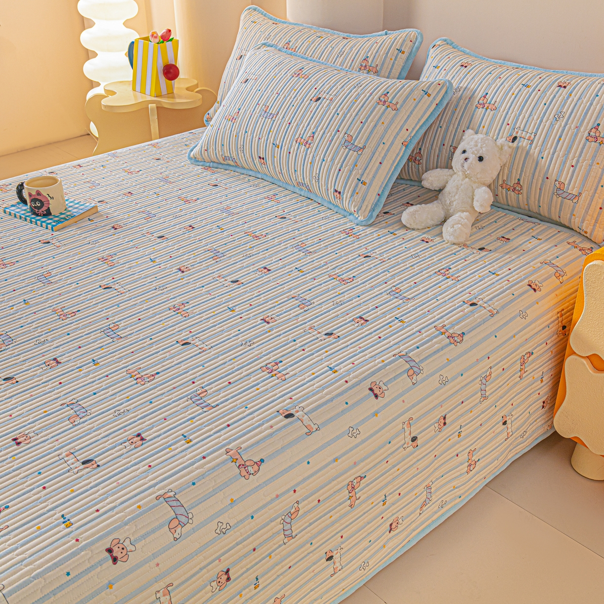 恒尚居 2025新款全棉牛奶绒床盖四季可用纯棉夹棉床单床褥垫三件套-秋冬款系列三 机灵旺仔【A纯棉-B牛奶绒】