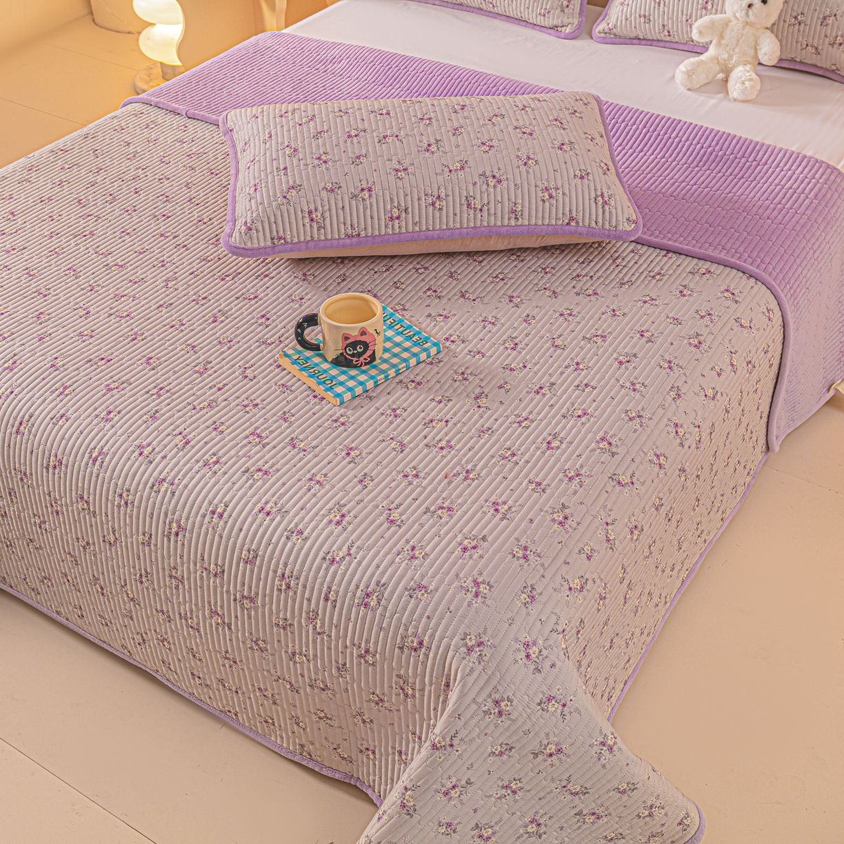 91家纺网 家纺一手货源 找家纺 恒尚居 2025新款全棉牛奶绒床盖四季可用纯棉夹棉床单床褥垫三件套-秋冬款系列三 玉妃【A纯棉-B牛奶绒】