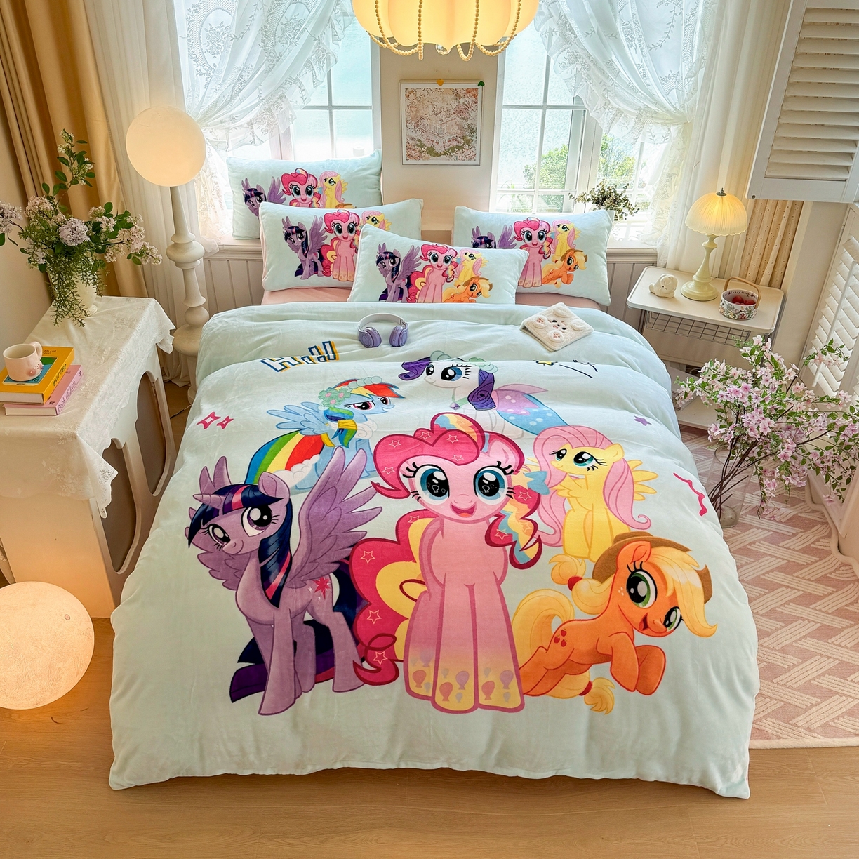 91家纺网 家纺一手货源 找家纺 馨语家居 2025新款直播热款高克重保暖卡通牛奶绒印花四件套 小马碧琪