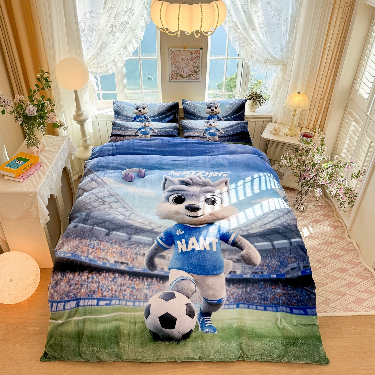 91家纺网 家纺一手货源 找家纺 馨语家居 2025新款直播热款高克重保暖卡通牛奶绒印花四件套 南通狼