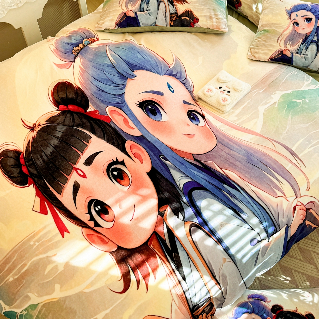 91家纺网 家纺一手货源 找家纺 馨语家居 2025新款直播热款高克重保暖卡通牛奶绒印花四件套 哪吒敖丙