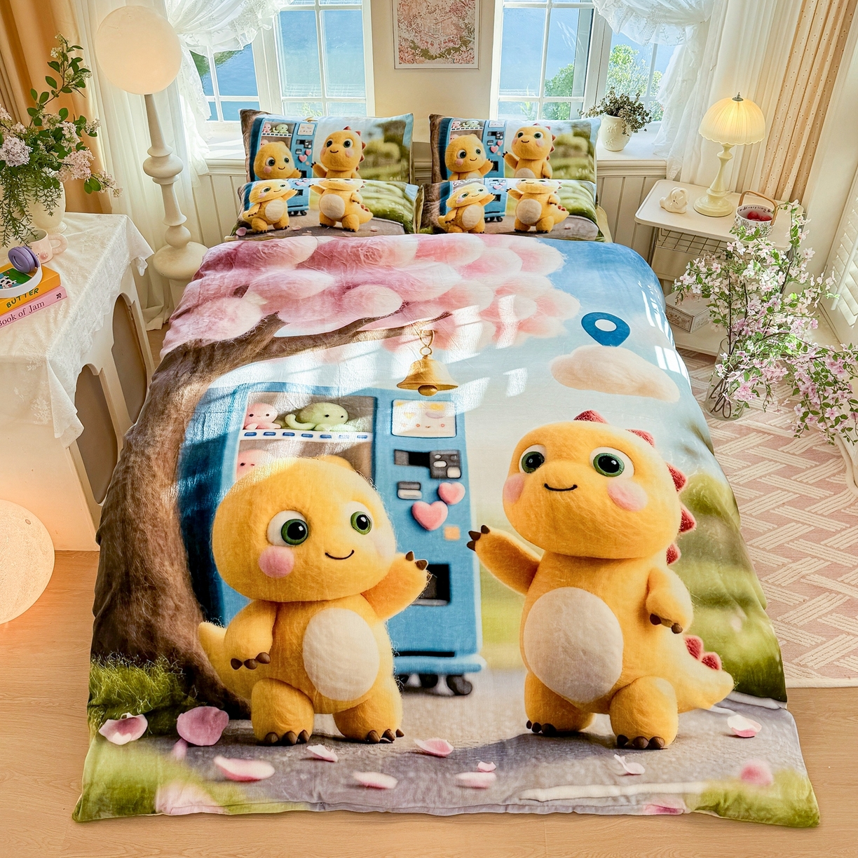 91家纺网 家纺一手货源 找家纺 馨语家居 2025新款直播热款高克重保暖卡通牛奶绒印花四件套 娃娃机