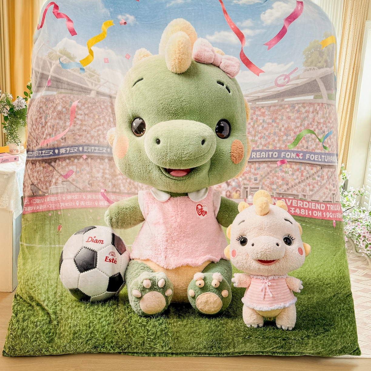 91家纺网 家纺一手货源 找家纺 馨语家居 2025新款直播热款高克重保暖卡通牛奶绒印花四件套 恐龙球队