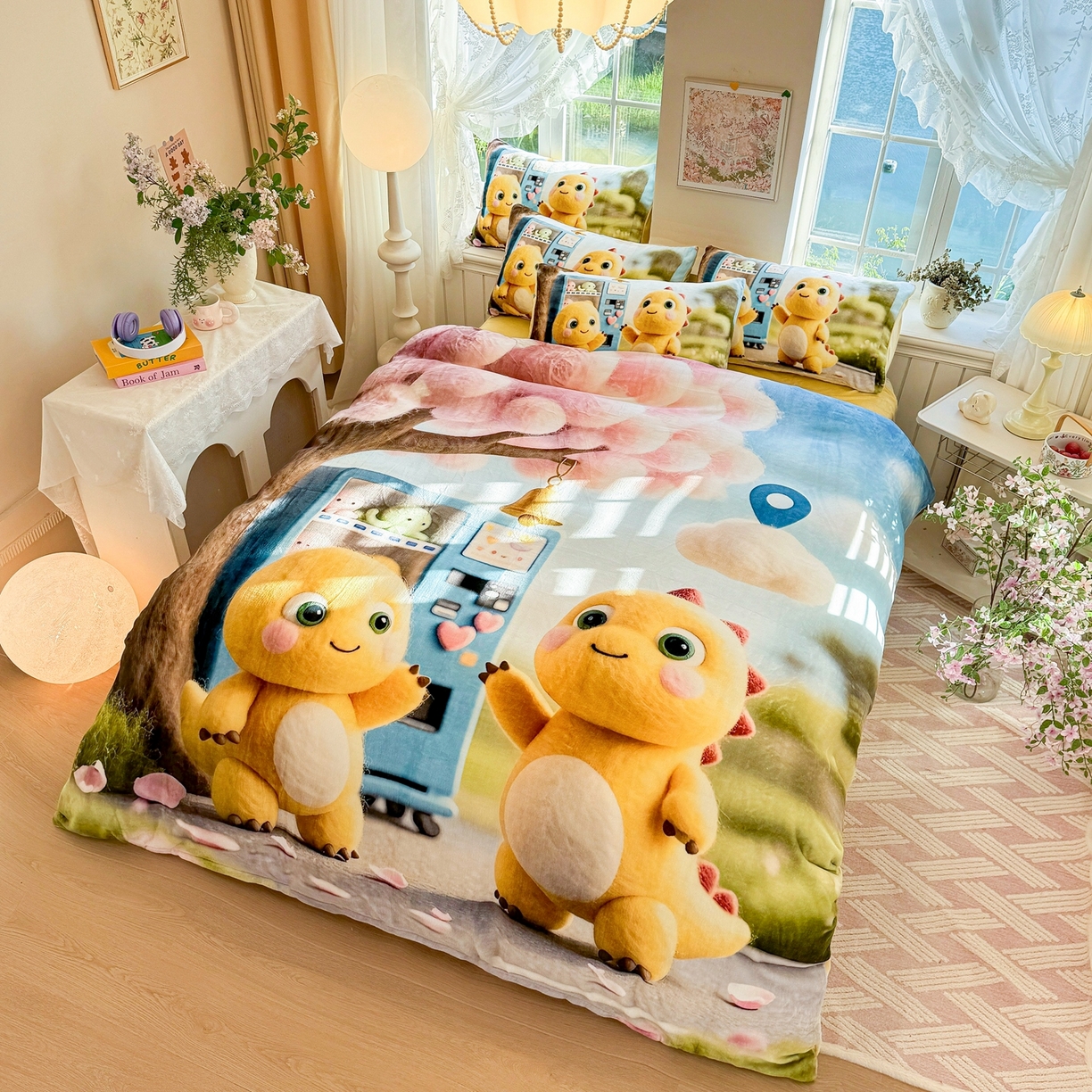 91家纺网 家纺一手货源 找家纺 馨语家居 2025新款直播热款高克重保暖卡通牛奶绒印花四件套 娃娃机