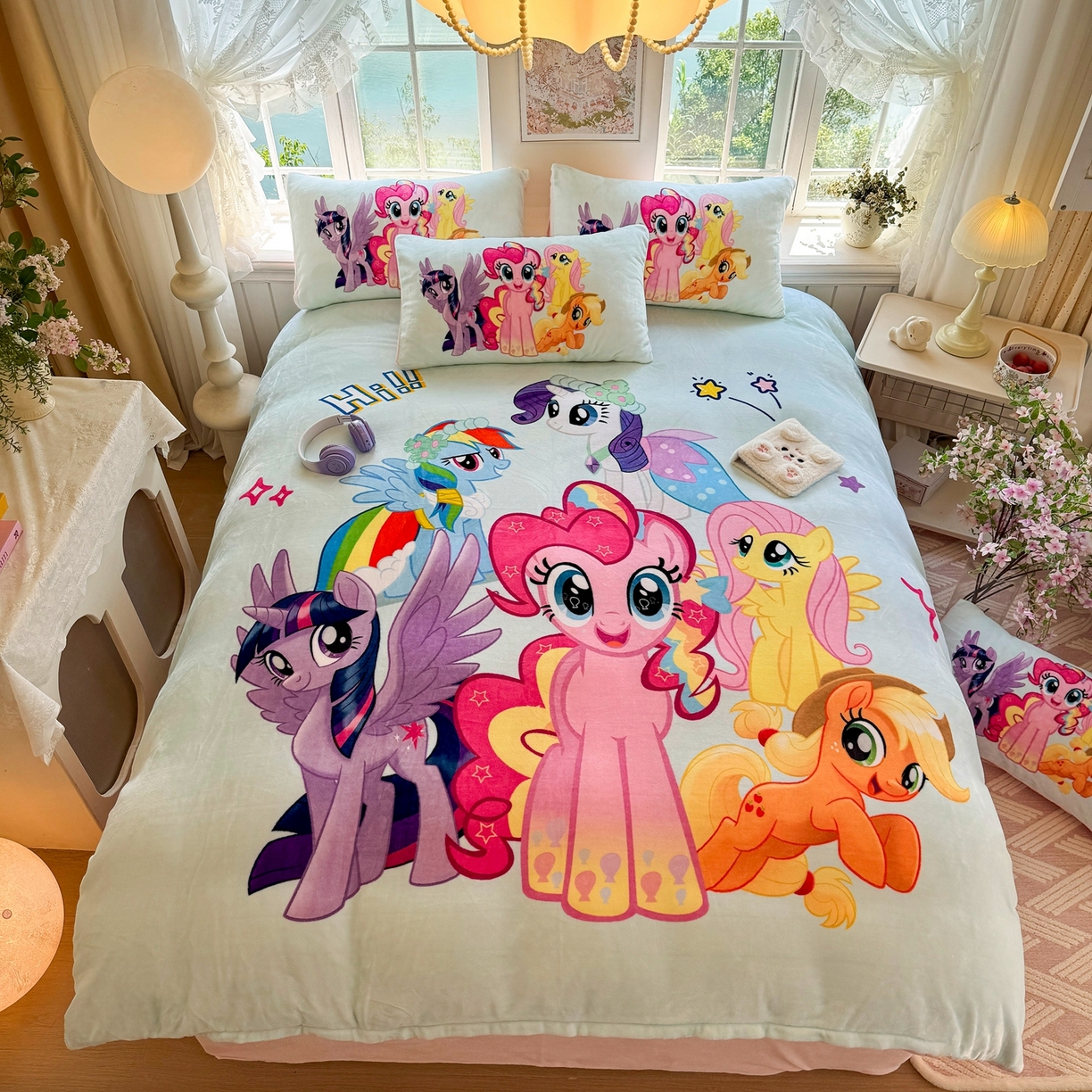 91家纺网 家纺一手货源 找家纺 馨语家居 2025新款直播热款高克重保暖卡通牛奶绒印花四件套 小马碧琪