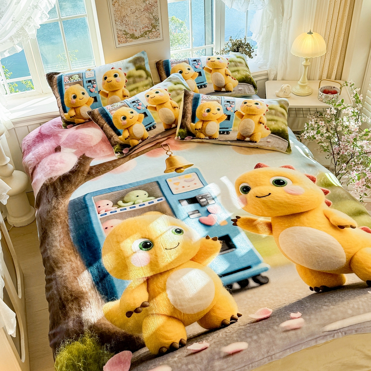 91家纺网 家纺一手货源 找家纺 馨语家居 2025新款直播热款高克重保暖卡通牛奶绒印花四件套 娃娃机