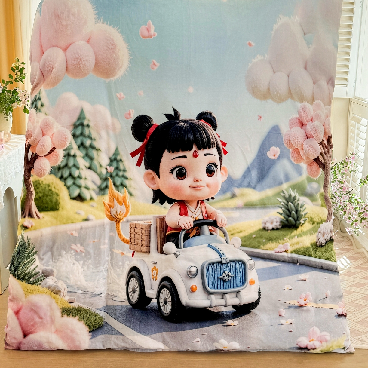 91家纺网 家纺一手货源 找家纺 馨语家居 2025新款直播热款高克重保暖卡通牛奶绒印花四件套 郊游哪吒