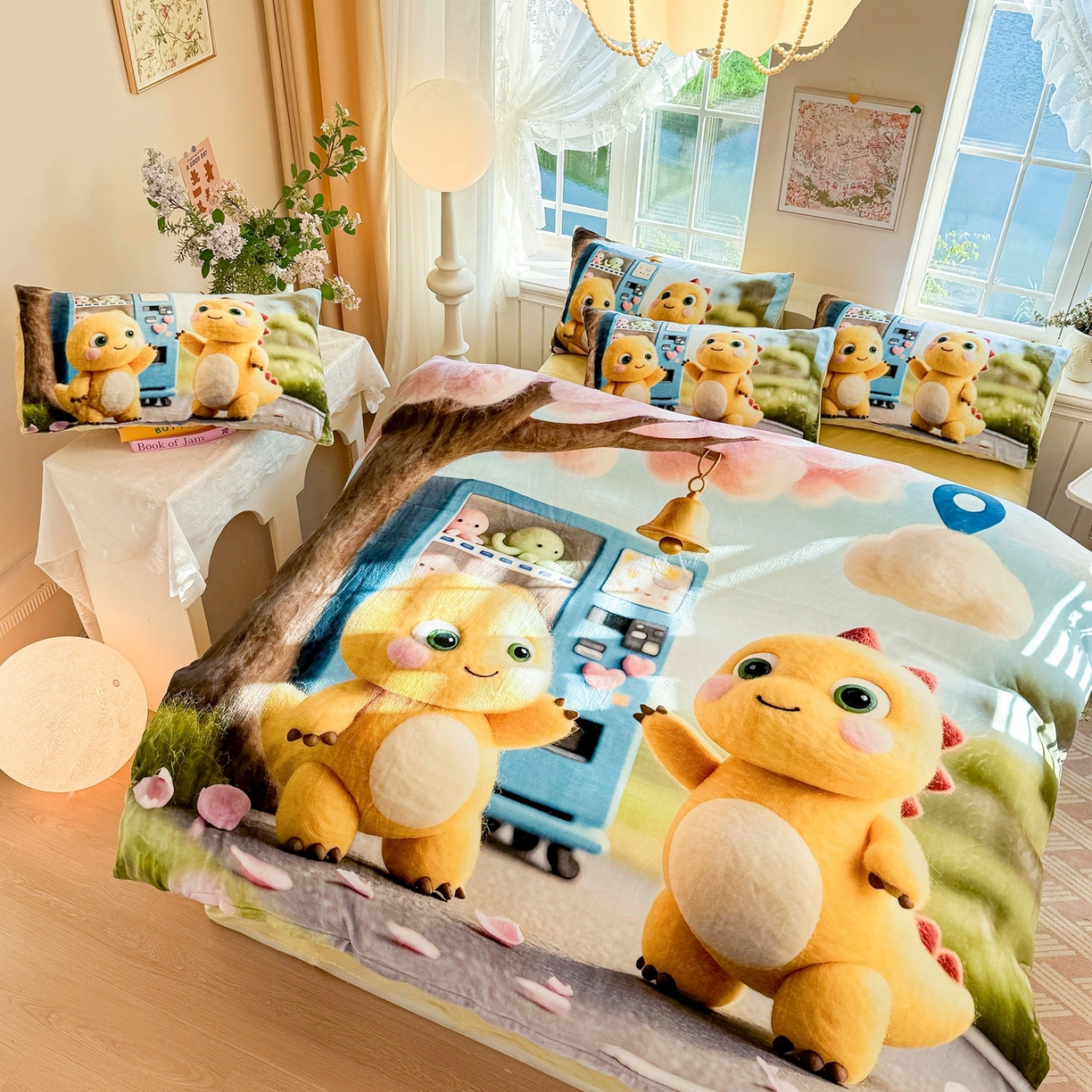 91家纺网 家纺一手货源 找家纺 馨语家居 2025新款直播热款高克重保暖卡通牛奶绒印花四件套 娃娃机