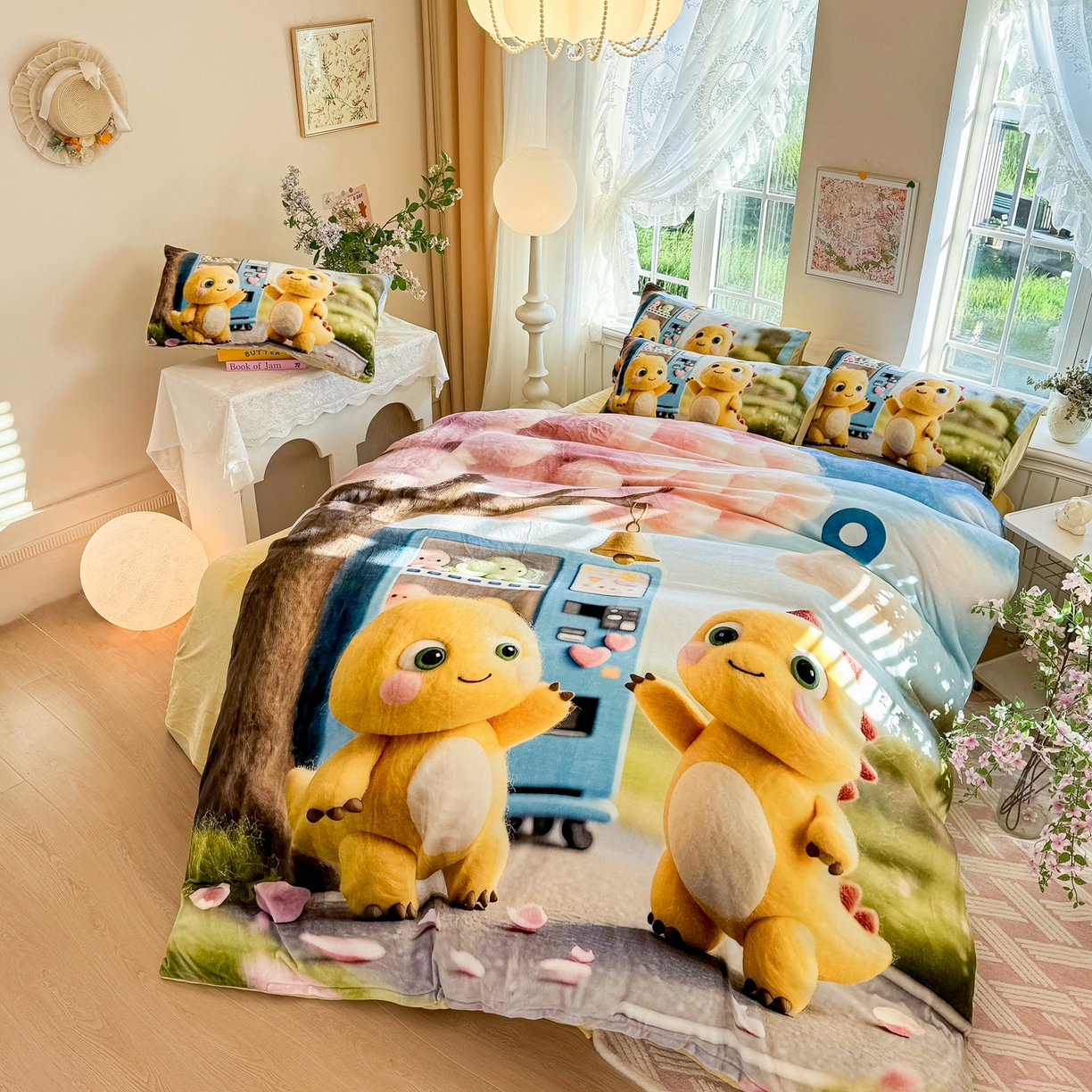 91家纺网 家纺一手货源 找家纺 馨语家居 2025新款直播热款高克重保暖卡通牛奶绒印花四件套 娃娃机