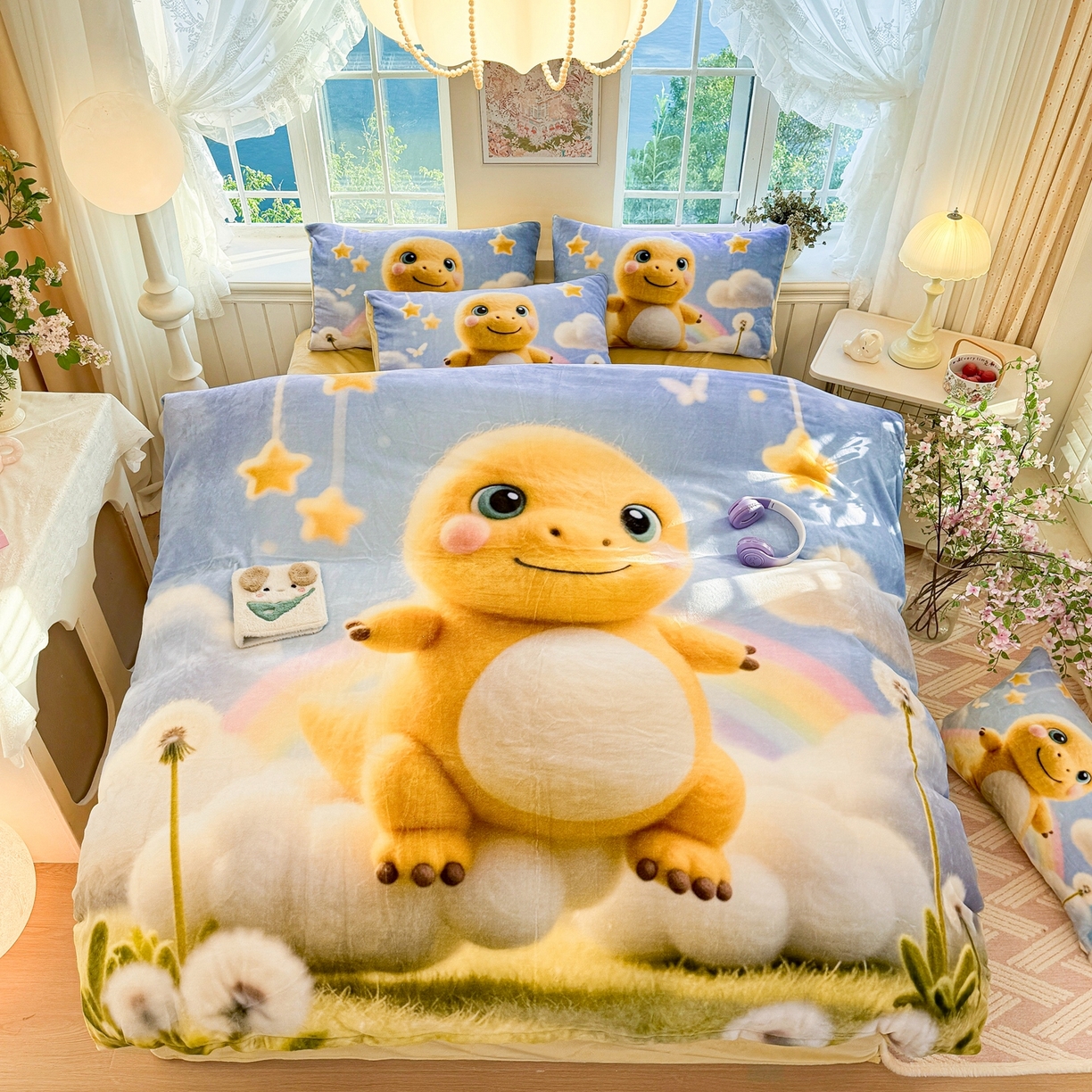 91家纺网 家纺一手货源 找家纺 馨语家居 2025新款直播热款高克重保暖卡通牛奶绒印花四件套 小奶龙