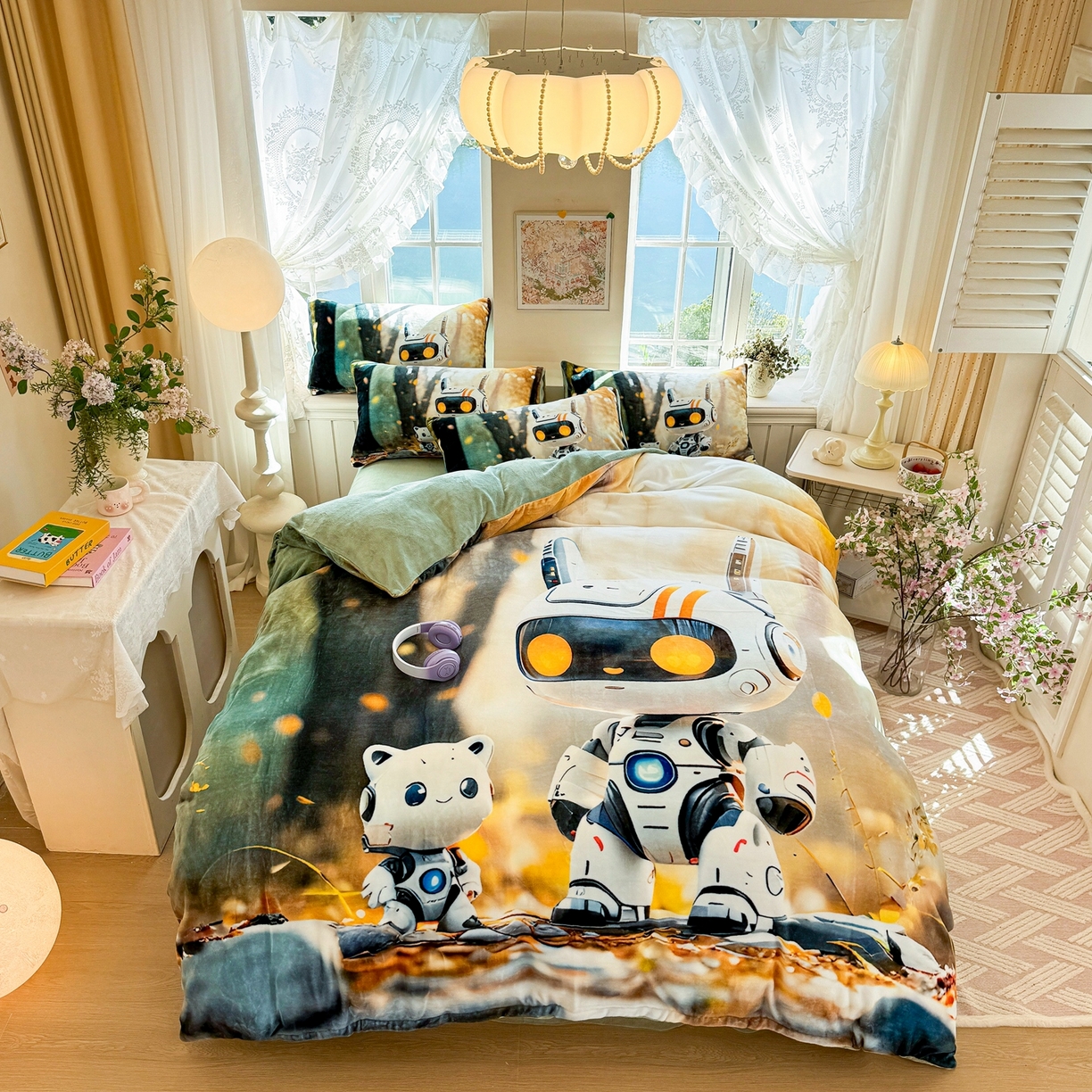 91家纺网 家纺一手货源 找家纺 馨语家居 2025新款直播热款高克重保暖卡通牛奶绒印花四件套 未来萌宠