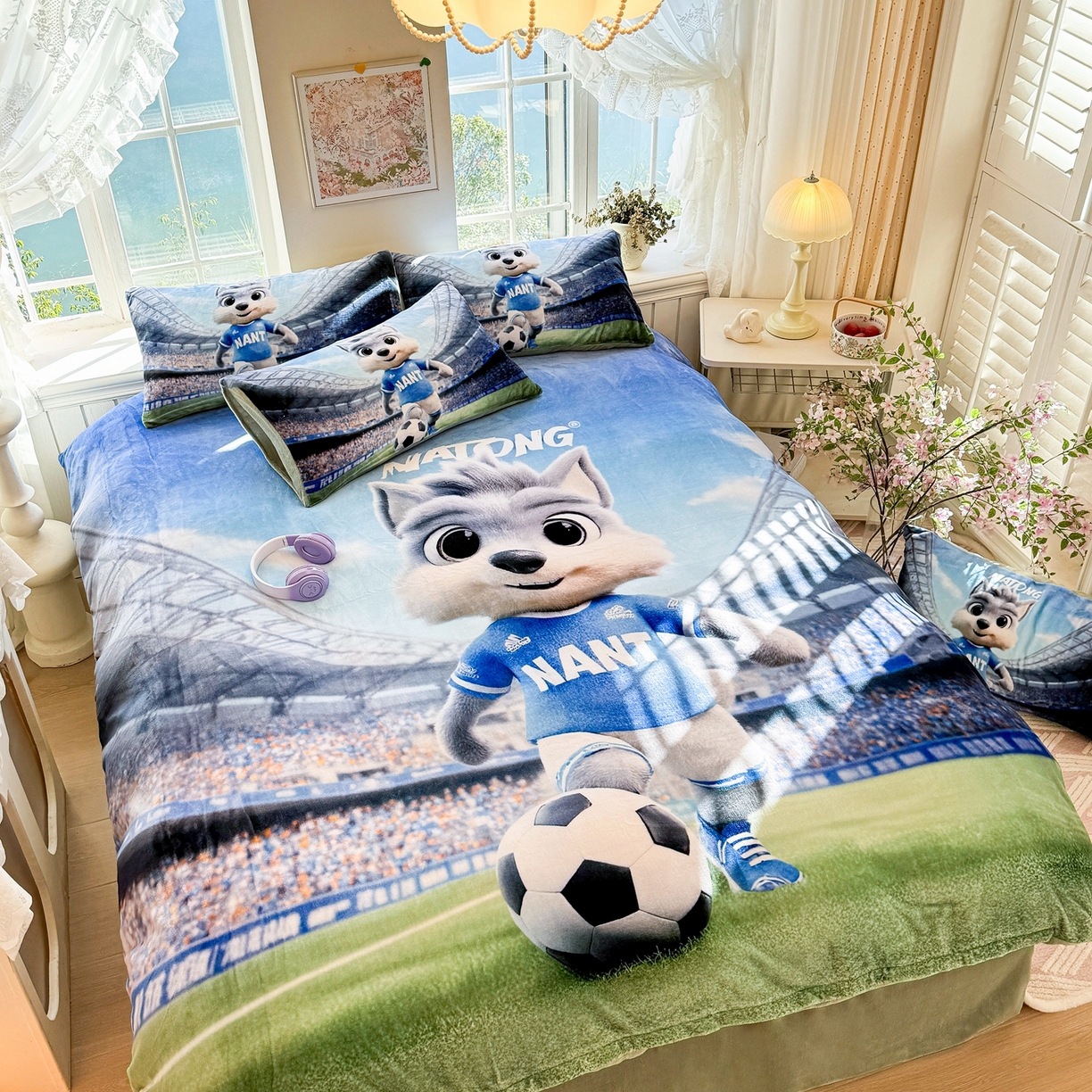 91家纺网 家纺一手货源 找家纺 馨语家居 2025新款直播热款高克重保暖卡通牛奶绒印花四件套 南通狼