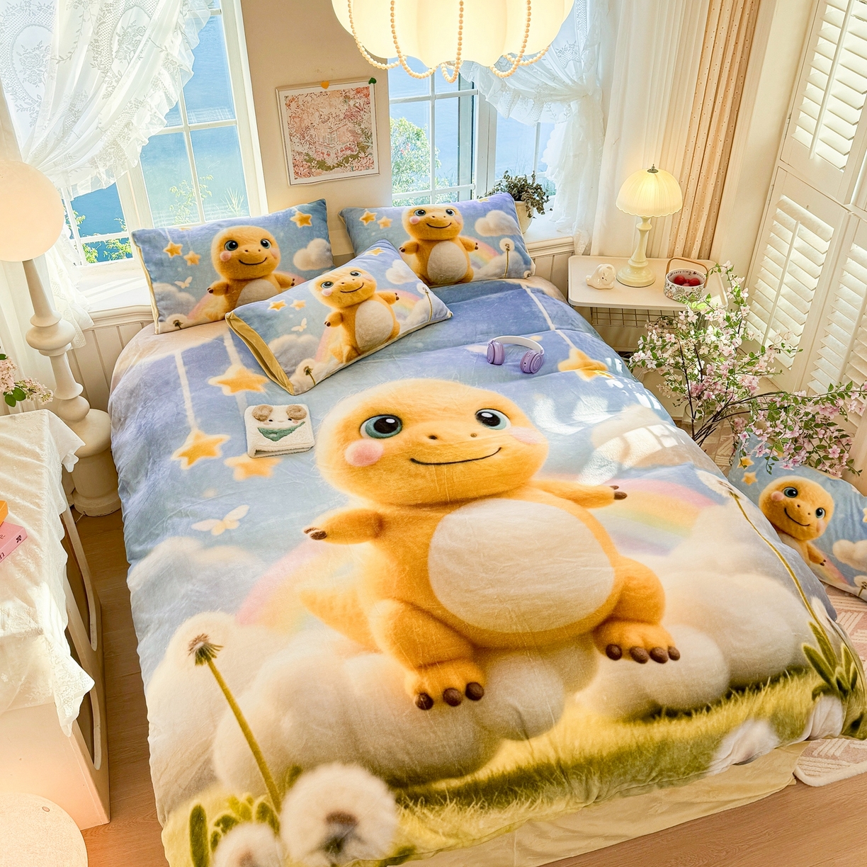 91家纺网 家纺一手货源 找家纺 馨语家居 2025新款直播热款高克重保暖卡通牛奶绒印花四件套 小奶龙