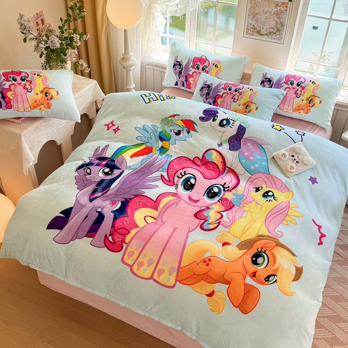 91家纺网 家纺一手货源 找家纺 馨语家居 2025新款直播热款高克重保暖卡通牛奶绒印花四件套 小马碧琪