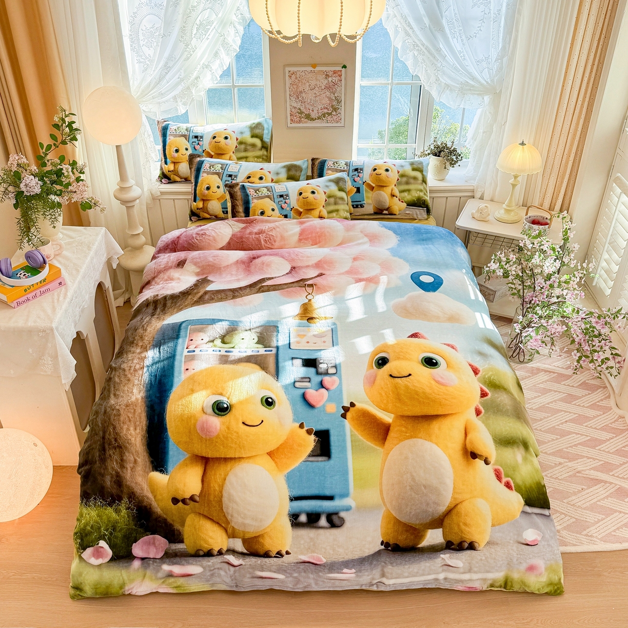 91家纺网 家纺一手货源 找家纺 馨语家居 2025新款直播热款高克重保暖卡通牛奶绒印花四件套 娃娃机